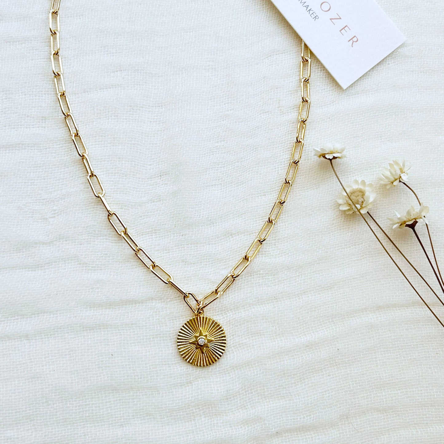 Gold Paperclip North Star Necklace