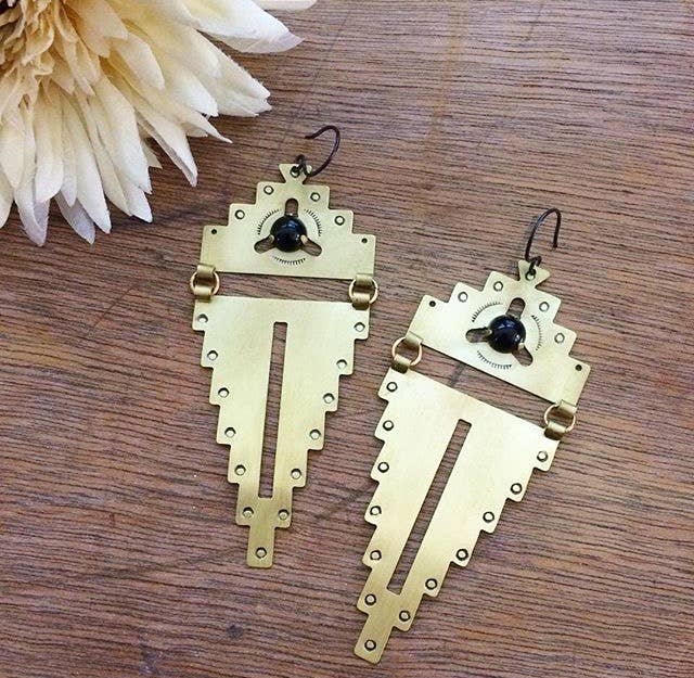 Plateau Earrings – Brass & Black Onyx