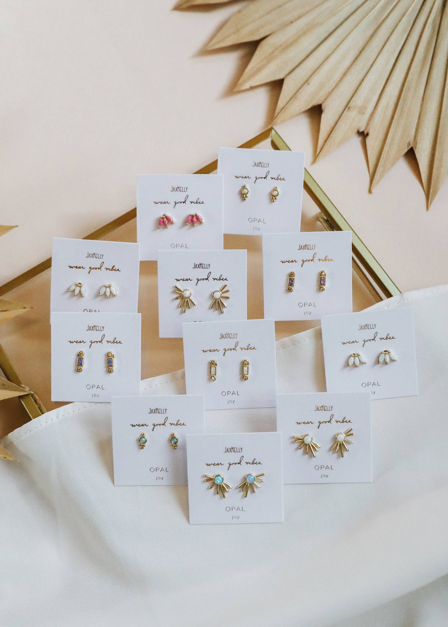 Luna Crown Studs – White Opal & Gold