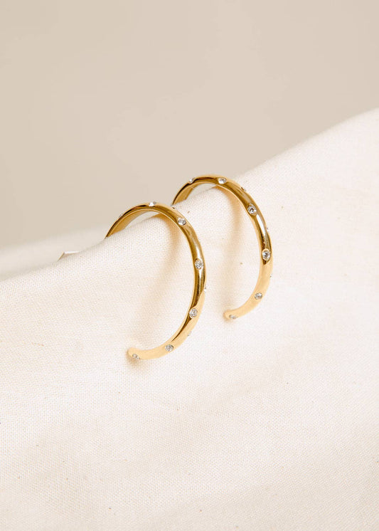 Inset Crystal Hoops — Gold