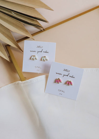 Luna Crown Studs – White Opal & Gold