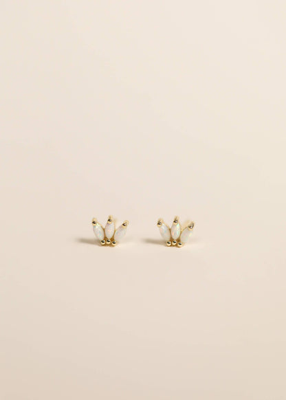 Luna Crown Studs – White Opal & Gold
