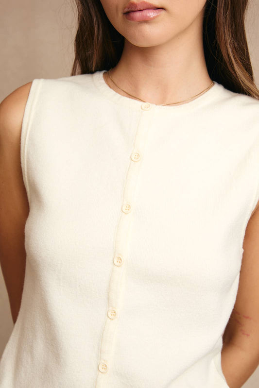 Ivory Button-Front Sweater Tank
