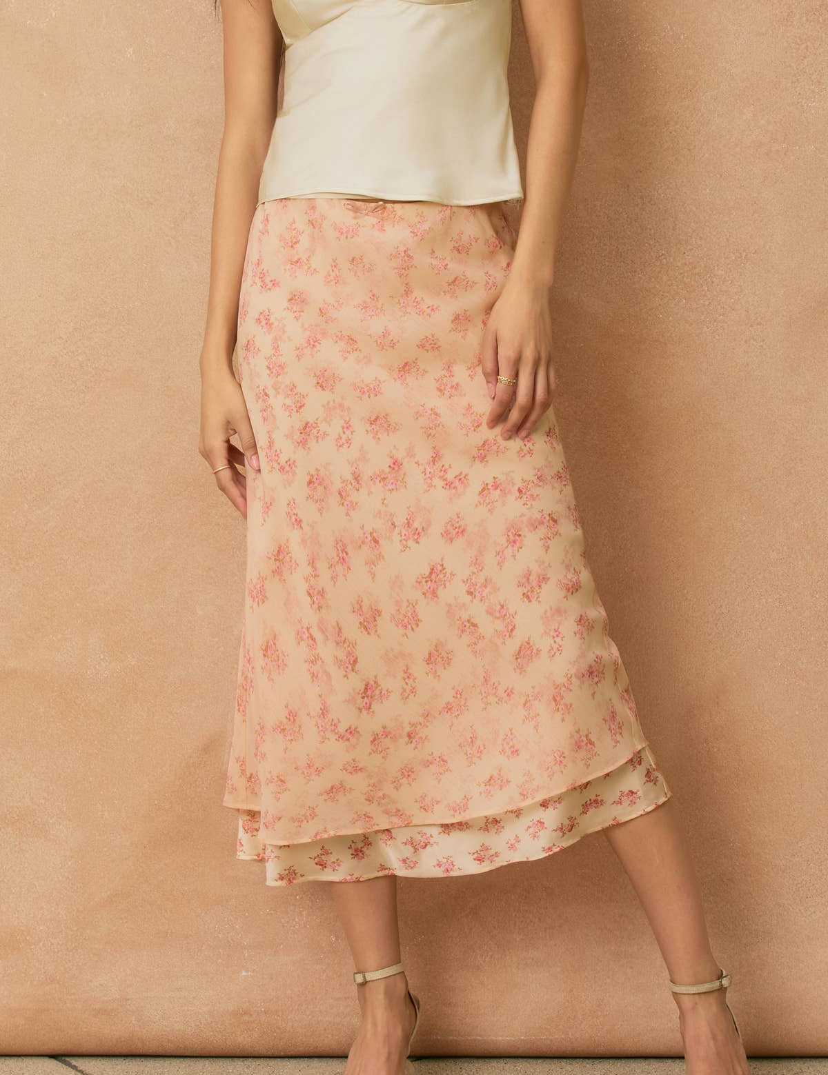 Rosewater Layered Midi Skirt