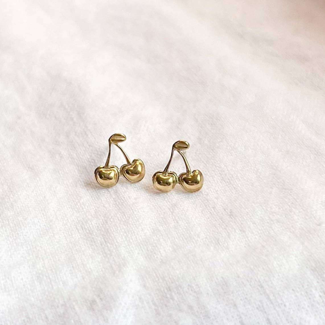 Gold Cherry Stud Earrings