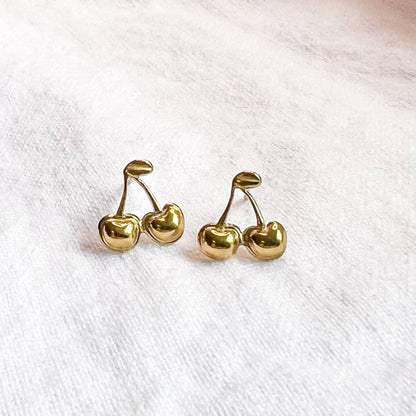 Gold Cherry Stud Earrings