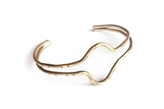 Wave Cuff – Hand-Stamped Brass Bracelet
