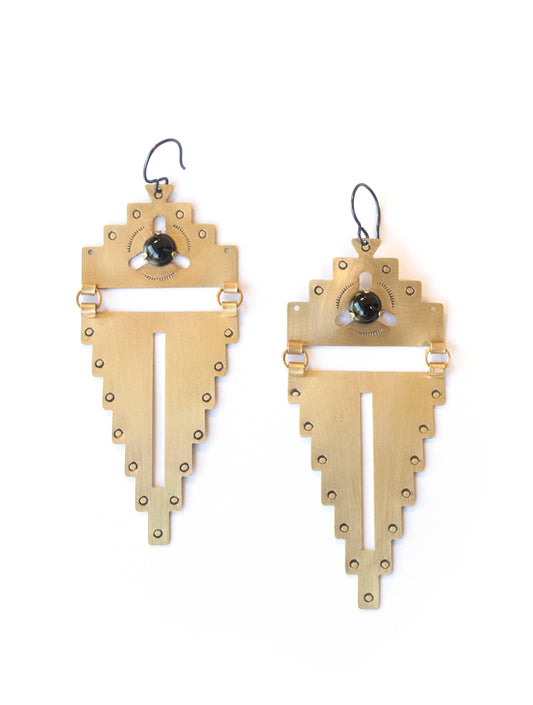 Plateau Earrings – Brass & Black Onyx