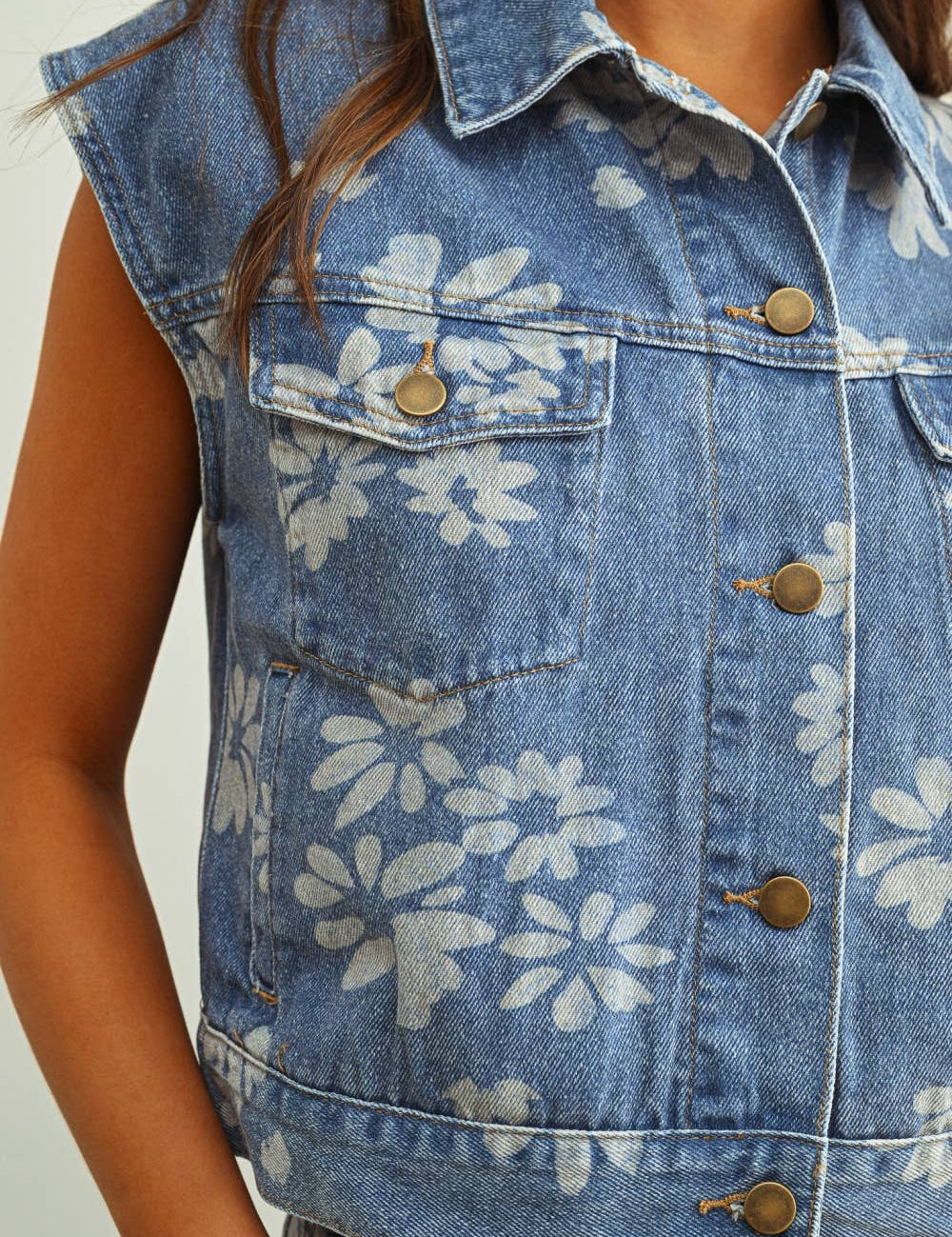 Cary Floral Denim Vest