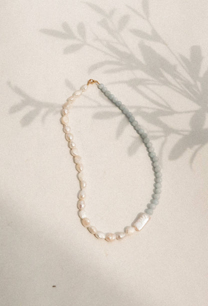 Belle Necklace – Blue Jade and Freshwater Pearl Beaded Necklace