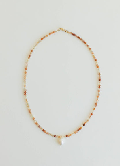 Cinder Necklace – Red Quartz Beaded Necklace with Pearl