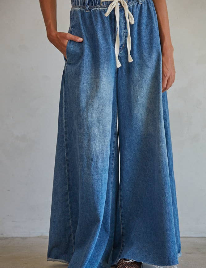 Libbie Wide-Leg Drawstring Denim Pants