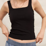 Square Neck Ribbed Built-In Bra Tank
