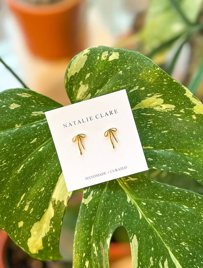 Gold Ribbon Stud Earrings