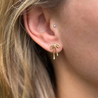Gold Ribbon Stud Earrings