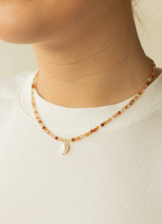 Cinder Necklace – Red Quartz Beaded Necklace with Pearl