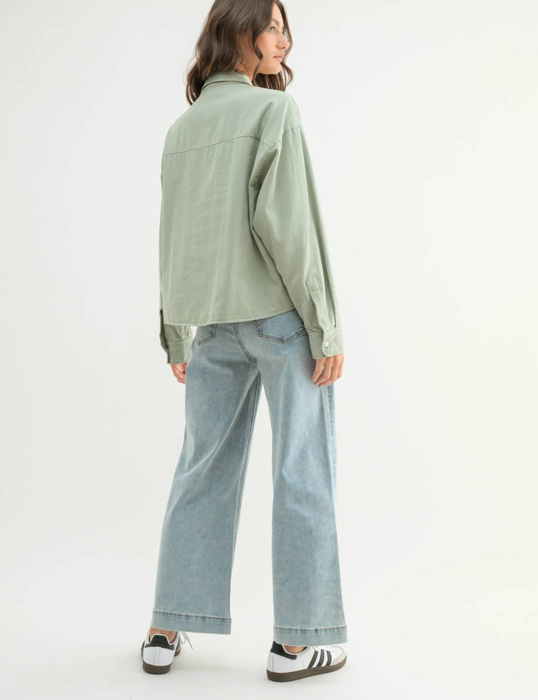Matcha Boxy Long Sleeve Button-Up