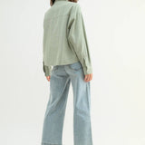 Matcha Boxy Long Sleeve Button-Up