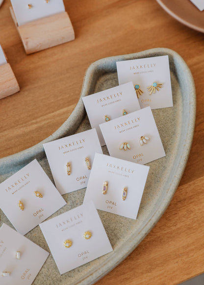 Luna Crown Studs – White Opal & Gold