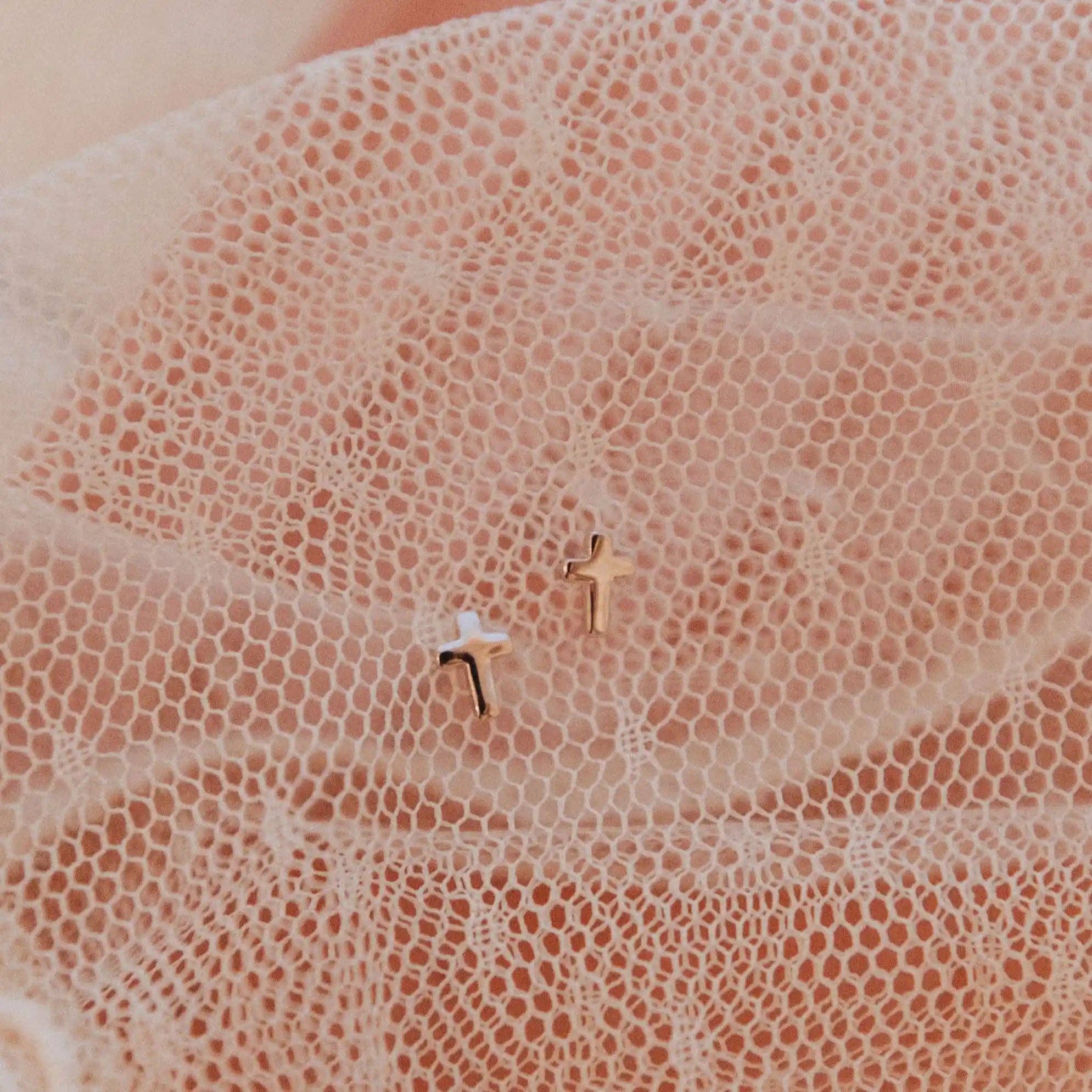 Tiny Gold Cross Studs