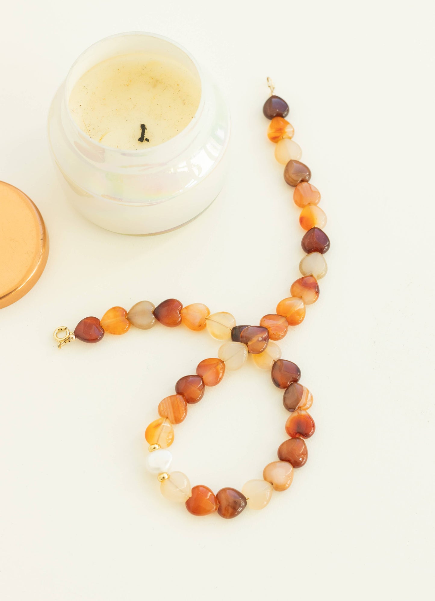 Amore Necklace – Carnelian Heart Beaded Necklace with Pearl