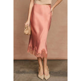 Dawn Lace-Trim Satin Midi Skirt