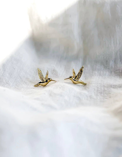Gold Hummingbird Stud Earrings