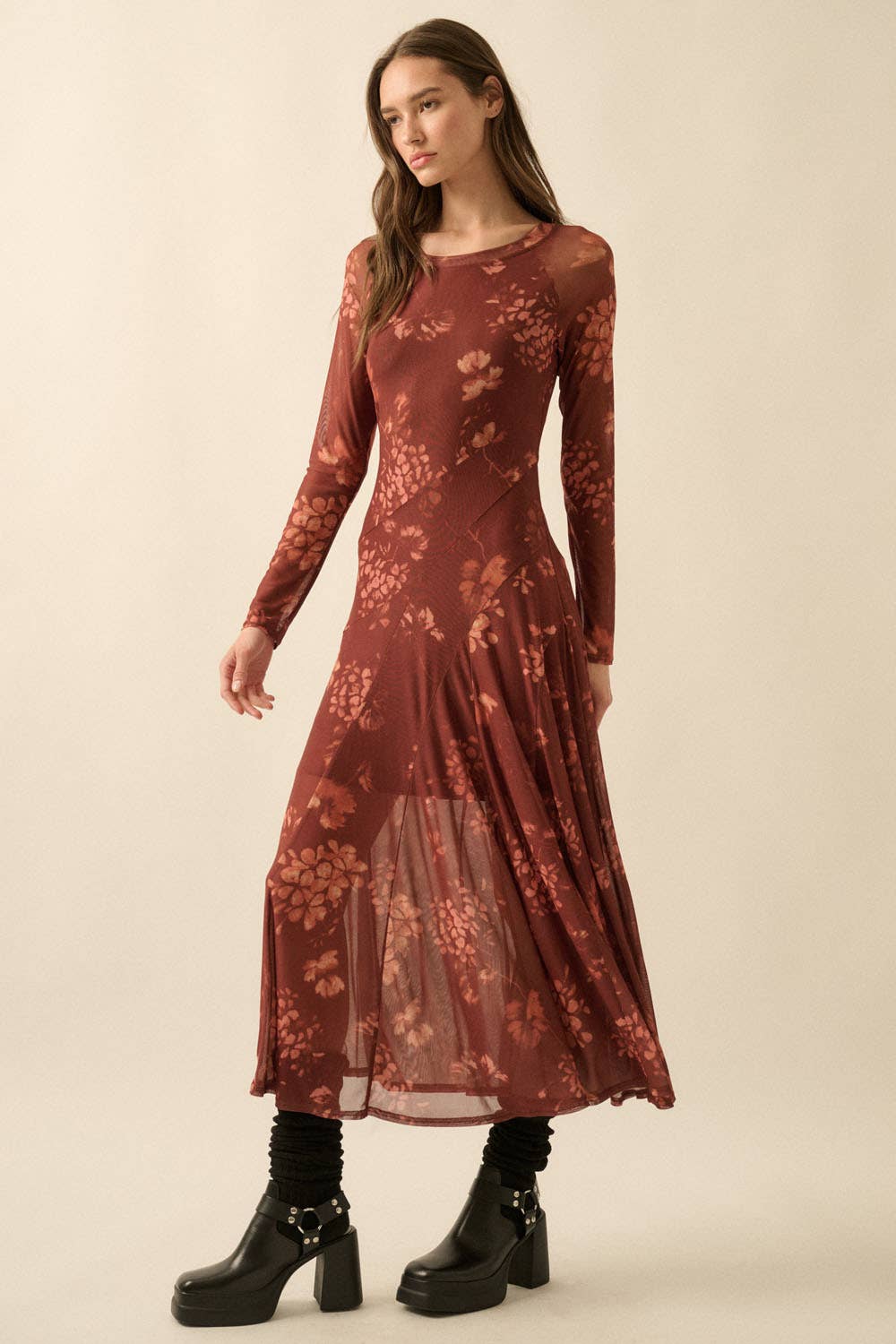 Desert Rose Dress – Floral Mesh Midi
