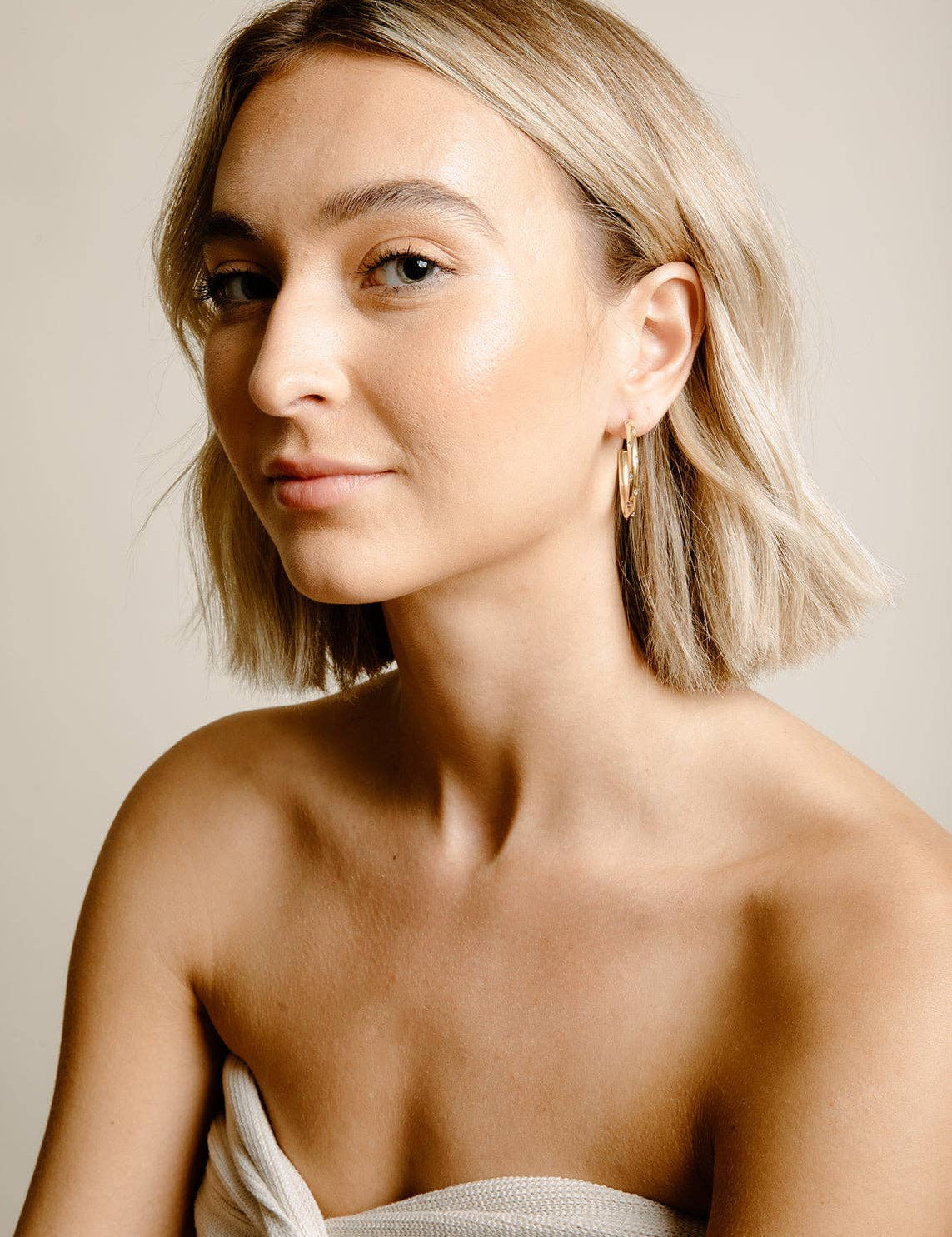 Inset Crystal Hoops — Gold