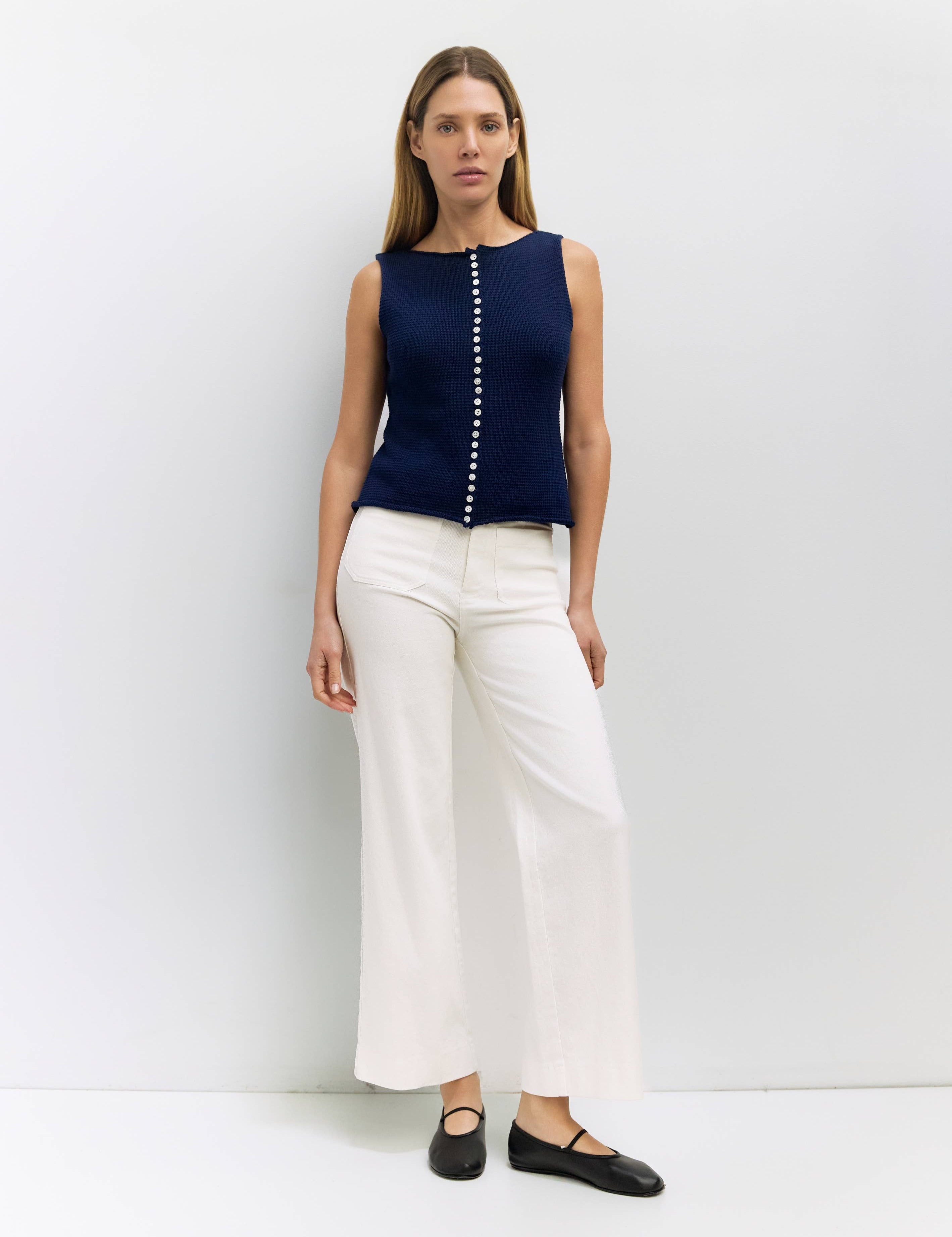 Ashley Knit Button-Up Sleeveless Top
