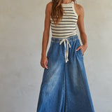 Libbie Wide-Leg Drawstring Denim Pants
