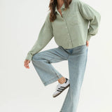 Matcha Boxy Long Sleeve Button-Up
