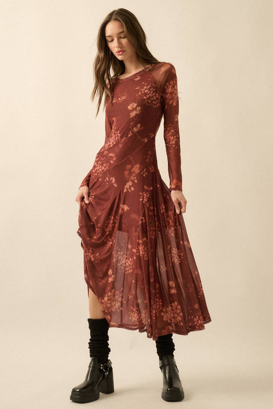 Desert Rose Dress – Floral Mesh Midi