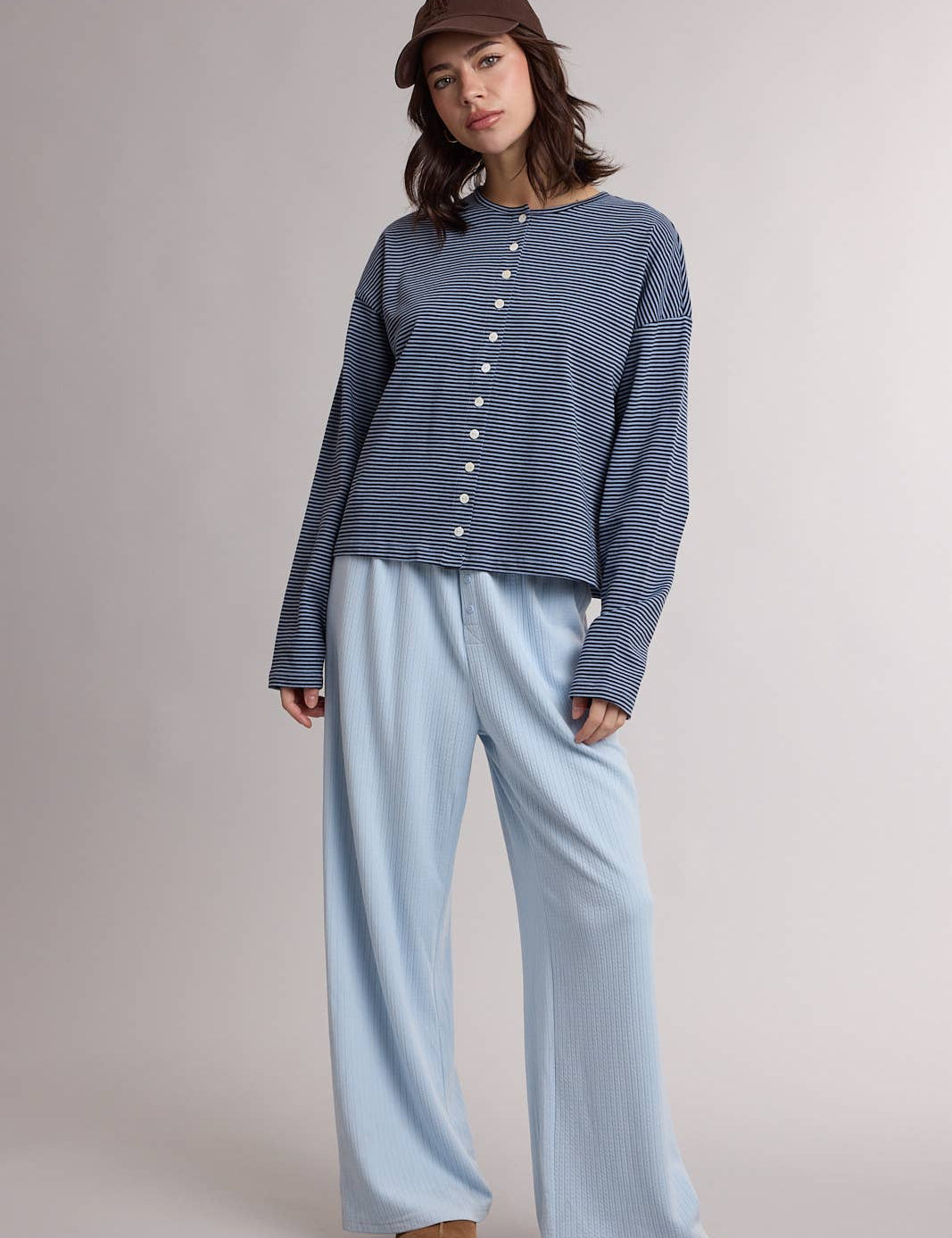 Carson Striped Button Top