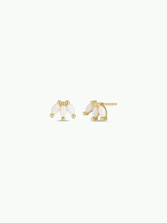 Luna Crown Studs – White Opal & Gold