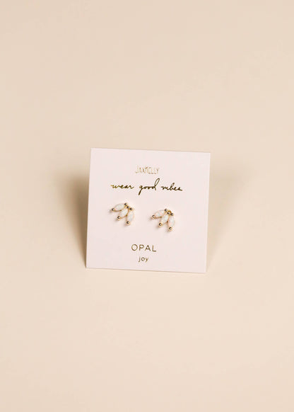 Luna Crown Studs – White Opal & Gold