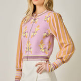 Lilac Bloom Bomber Sweater Jacket