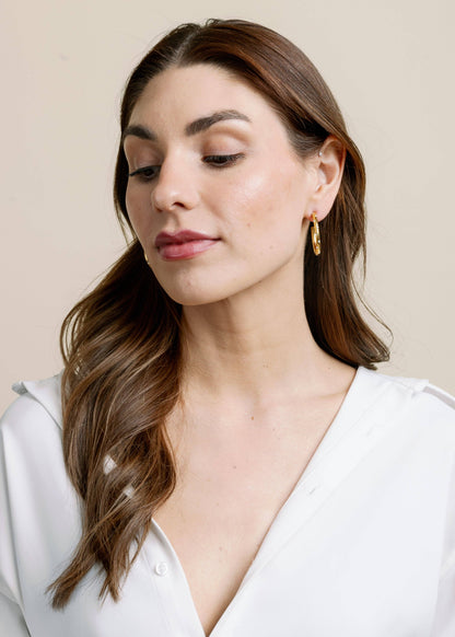Inset Crystal Hoops — Gold