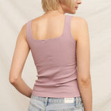 Square Neck Ribbed Built-In Bra Tank