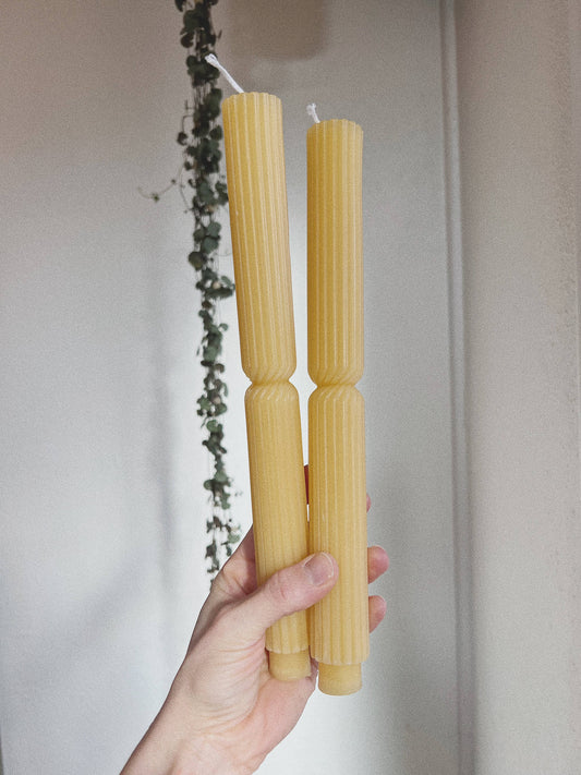 Fluted Beeswax Taper Candles