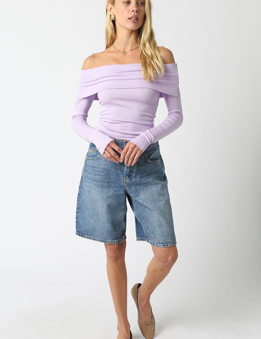 Evening Bloom Off-Shoulder Ribbed Top