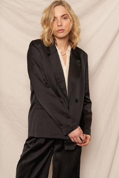Midnight Satin Blazer