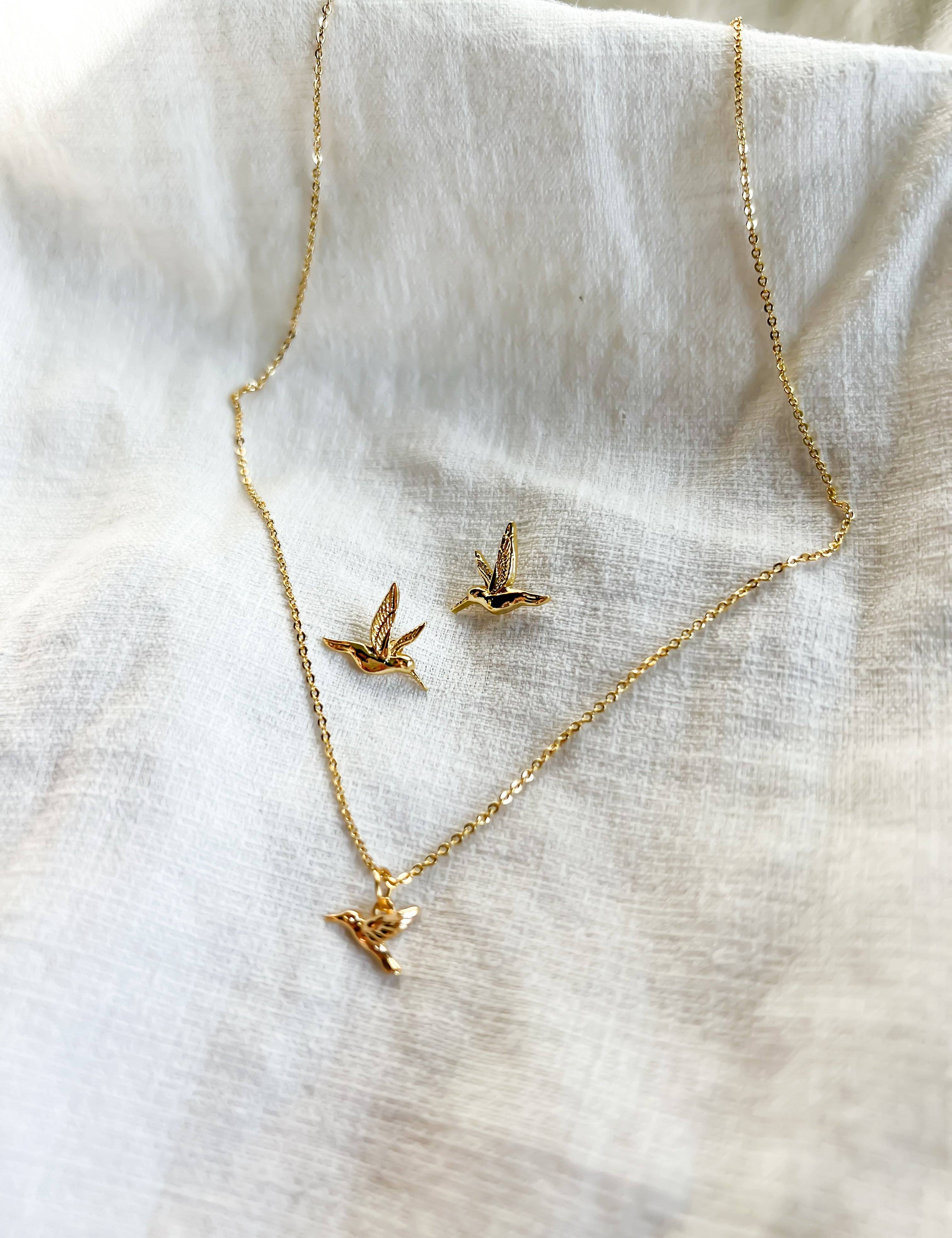 Gold Hummingbird Stud Earrings