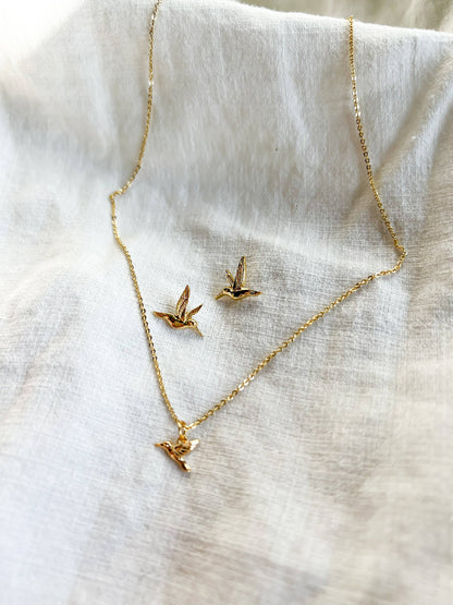 Gold Hummingbird Stud Earrings