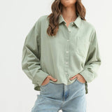 Matcha Boxy Long Sleeve Button-Up