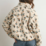 floral sherpa jacket, women's sherpa jacket, ivory fleece jacket, floral fleece jacket, women's fall jacket, cozy fall jacket, snap front sherpa jacket, printed sherpa jacket, women's boutique outerwear