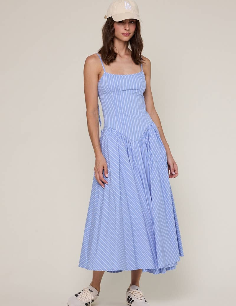 blue striped midi dress
pale blue summer dress
americana summer outfit
southern summer style
fit and flare midi dress
striped sundress for women
classic americana fashion
fourth of july outfit women
feminine summer midi dress
coastal countryside style
adjustable strap midi dress
blue and white striped dress
casual summer boutique dress
nostalgic summer fashion
east tennessee boutique clothing
summer picnic dress
farmhouse summer outfit
lightweight summer midi dress
romantic summer dress
countryside summer a
