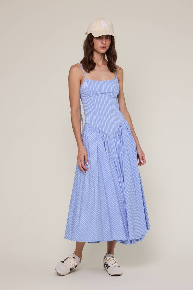 blue striped midi dress
pale blue summer dress
americana summer outfit
southern summer style
fit and flare midi dress
striped sundress for women
classic americana fashion
fourth of july outfit women
feminine summer midi dress
coastal countryside style
adjustable strap midi dress
blue and white striped dress
casual summer boutique dress
nostalgic summer fashion
east tennessee boutique clothing
summer picnic dress
farmhouse summer outfit
lightweight summer midi dress
romantic summer dress
countryside summer a