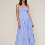 blue striped midi dress
pale blue summer dress
americana summer outfit
southern summer style
fit and flare midi dress
striped sundress for women
classic americana fashion
fourth of july outfit women
feminine summer midi dress
coastal countryside style
adjustable strap midi dress
blue and white striped dress
casual summer boutique dress
nostalgic summer fashion
east tennessee boutique clothing
summer picnic dress
farmhouse summer outfit
lightweight summer midi dress
romantic summer dress
countryside summer a
