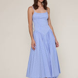 blue striped midi dress
pale blue summer dress
americana summer outfit
southern summer style
fit and flare midi dress
striped sundress for women
classic americana fashion
fourth of july outfit women
feminine summer midi dress
coastal countryside style
adjustable strap midi dress
blue and white striped dress
casual summer boutique dress
nostalgic summer fashion
east tennessee boutique clothing
summer picnic dress
farmhouse summer outfit
lightweight summer midi dress
romantic summer dress
countryside summer a